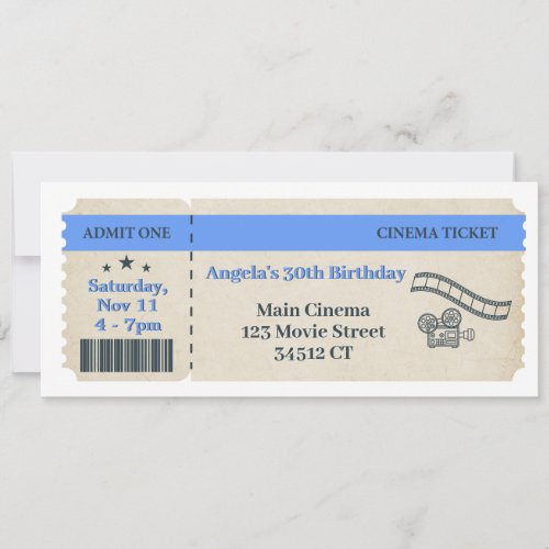 Vintage Cinema Ticket Birthday Invitation