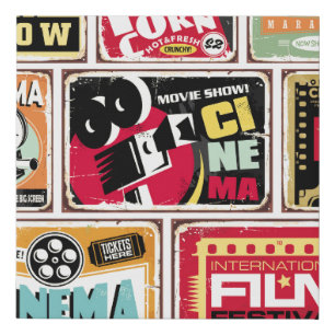 Vintage cinema tin signs collection. Movie industr
