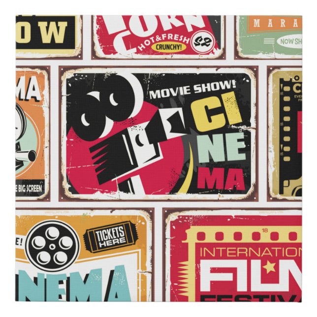 Vintage cinema tin signs collection. Movie industr (Front)