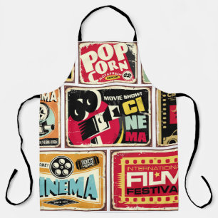 Vintage cinema tin signs collection. Movie industr Apron
