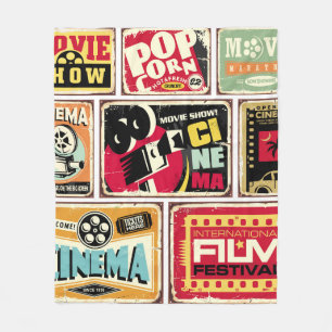 Vintage cinema tin signs collection. Movie industr Fleece Blanket