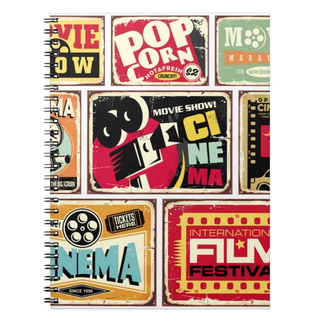 Vintage cinema tin signs collection. Movie industr Notebook (Front)