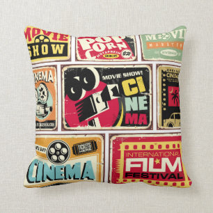 Vintage cinema tin signs collection. Movie industr Throw Pillow