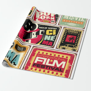 Vintage cinema tin signs collection. Movie industr Wrapping Paper