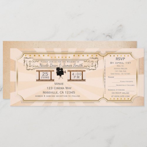 Vintage Cinema Wedding Ticket Invitation  rsvp