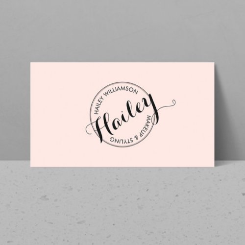 Vintage Circle Stamp Logo Makeup and Beauty Pink Business Card