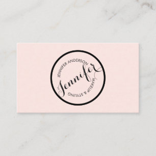 Vintage Circle Stamp Logo Makeup Artist Pink Business Card