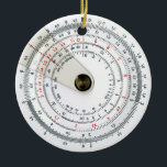 Vintage Circular Slide Rule Photograph Ceramic Ornament<br><div class="desc">For the nerdy geek in your life,  this cool ornament features a high-resolution scan of a vintage antique circular slide rule showing various numeric scales. NOTE: This is NOT a working slide rule. Personalize this ornament by adding your own text to the back.</div>