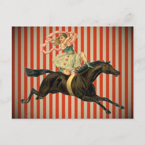 vintage circus acrobat riding a horse postcard