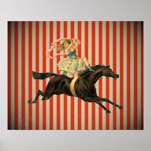 vintage circus acrobat riding horse poster