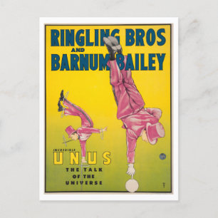 Vintage Circus Advertisement for Incredible Unus Postcard