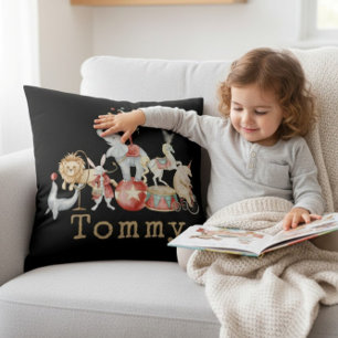 Vintage Circus Animals Watercolor Boys Room Decor Throw Pillow