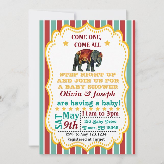 Vintage Circus Baby Shower Invitation (Front)
