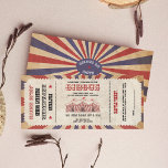 Vintage Circus Baby Shower Ticket Carnival Theme I Invitation<br><div class="desc">Vintage Circus Baby Shower Invitation is a fun theme that your guest will love. It looks like a real ticket, featuring a retro red, blue and white patriotic sunburst in the background and all of the essential info. Fun circus acts, such as "expanding pregnant woman" will make all your guests...</div>