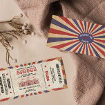 Vintage Circus Baby Shower Ticket Carnival Theme Invitation<br><div class="desc">Vintage Circus Baby Shower Invitation is a fun theme that your guest will love. It looks like a real ticket, featuring a retro red, blue and white patriotic sunburst in the background and all of the essential info. Fun circus acts, such as "expanding pregnant woman" will make all your guests...</div>
