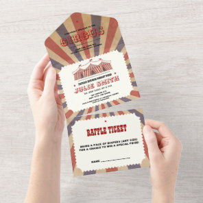 Vintage Circus Baby Shower Ticket Diaper Raffle  All In One Invitation