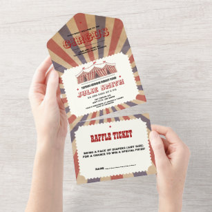 Vintage Circus Baby Shower Ticket Diaper Raffle  All In One Invitation