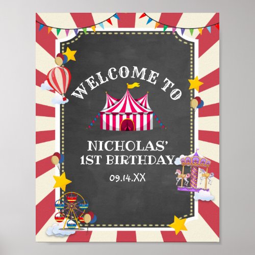 Vintage Circus Balloon Come One Come All Birthday Poster