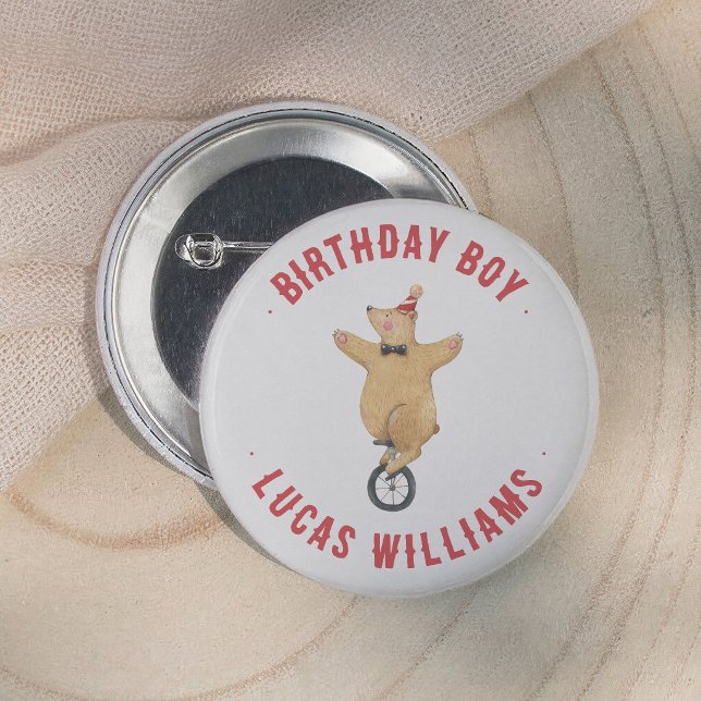 Vintage Circus Bear Birthday Boy Button (Creator Uploaded)