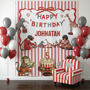 Vintage Circus Birthday Backdrop Name & Age Custom