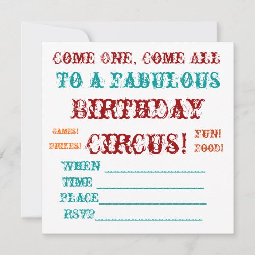 Vintage Circus birthday Invite