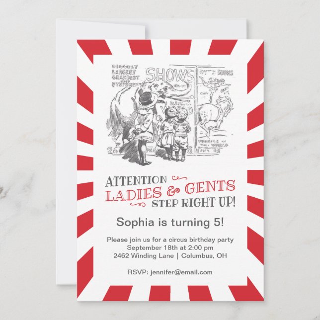 Vintage Circus Birthday Party Invitation (Front)