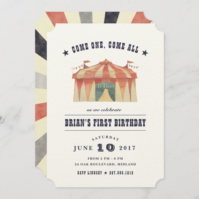 Vintage Circus Birthday Party Invitation (Front/Back)