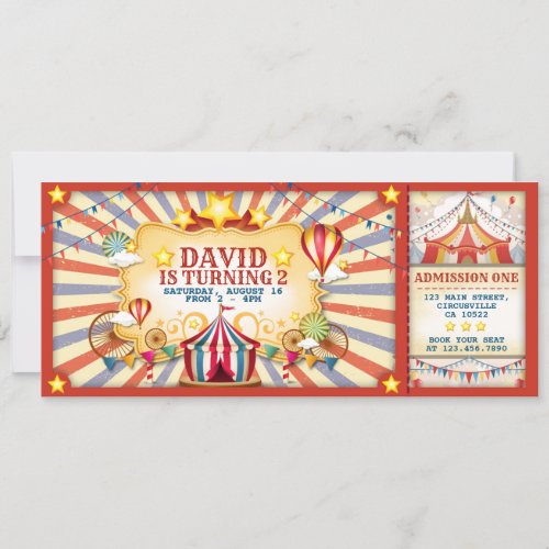 Vintage Circus Birthday Ticket Invitation