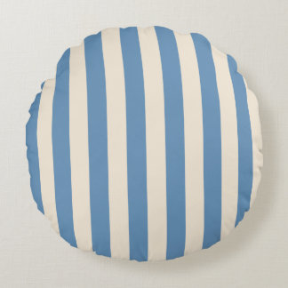 Vintage Circus Blue & Cream Stripes | Retro Carniv Round Pillow