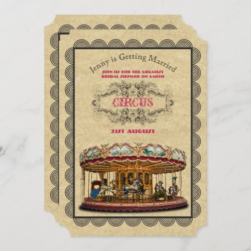 Vintage Circus Bridal Shower Carnival Carousel Invitation
