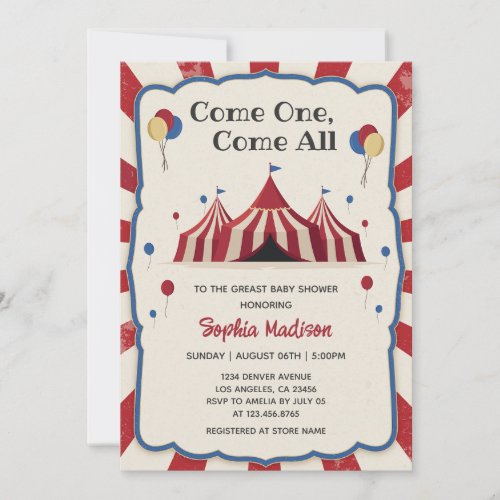 Vintage Circus Carnival baby shower Invitation