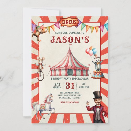 Vintage Circus Carnival Birthday Invitation