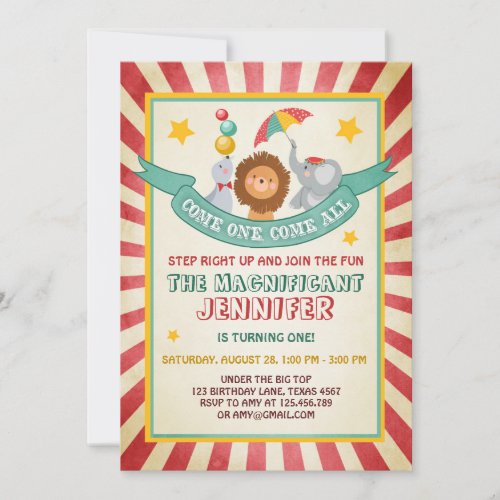 Vintage Circus carnival birthday invitation