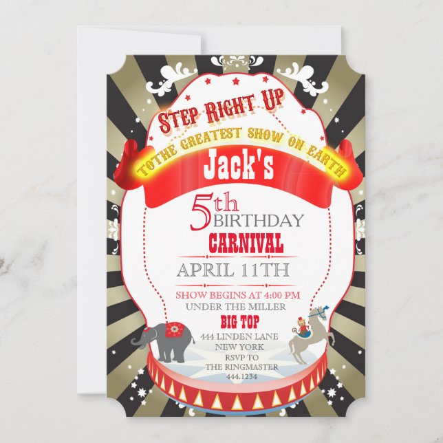Vintage Circus Carnival Birthday Invitations (Front)