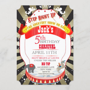 Vintage Circus Carnival Birthday Invitations