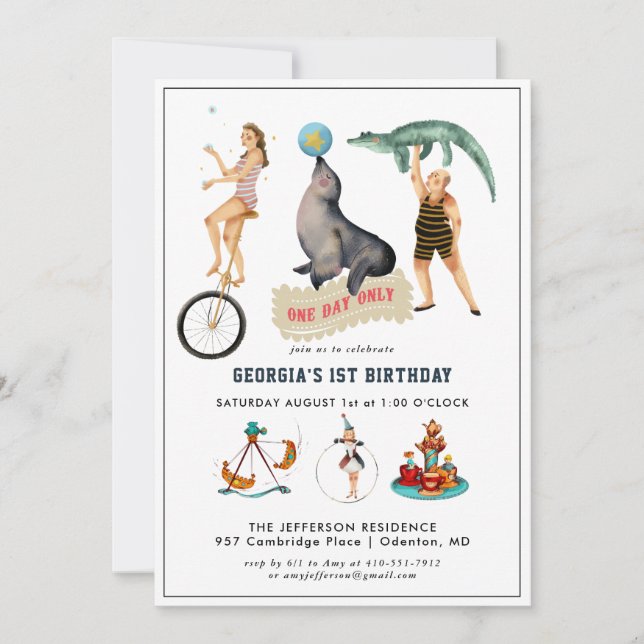 Vintage Circus Carnival Birthday Party Invitation (Front)