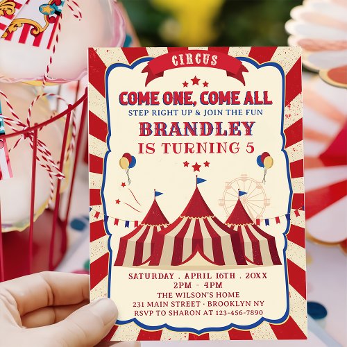 Vintage Circus Carnival Birthday Party Invitation