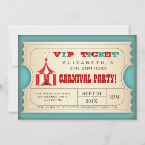 Vintage Circus Carnival Birthday Party Ticket Invitation