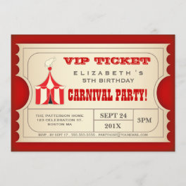 Vintage Circus Carnival Birthday Party Ticket Invitation
