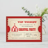 Vintage Circus Carnival Birthday Party Ticket Invitation (Standing Front)
