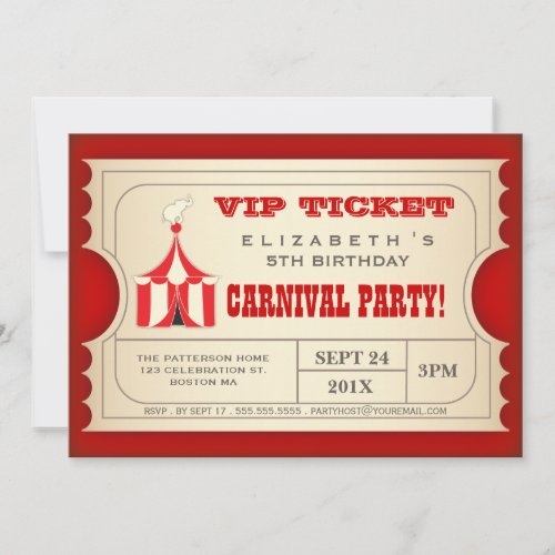 Vintage Circus Carnival Birthday Party Ticket Invitation
