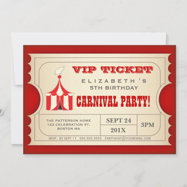 Vintage Circus Carnival Birthday Party Ticket Invitation (Front)