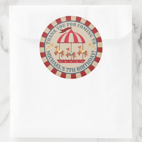 Vintage Circus Carnival Birthday Round Label