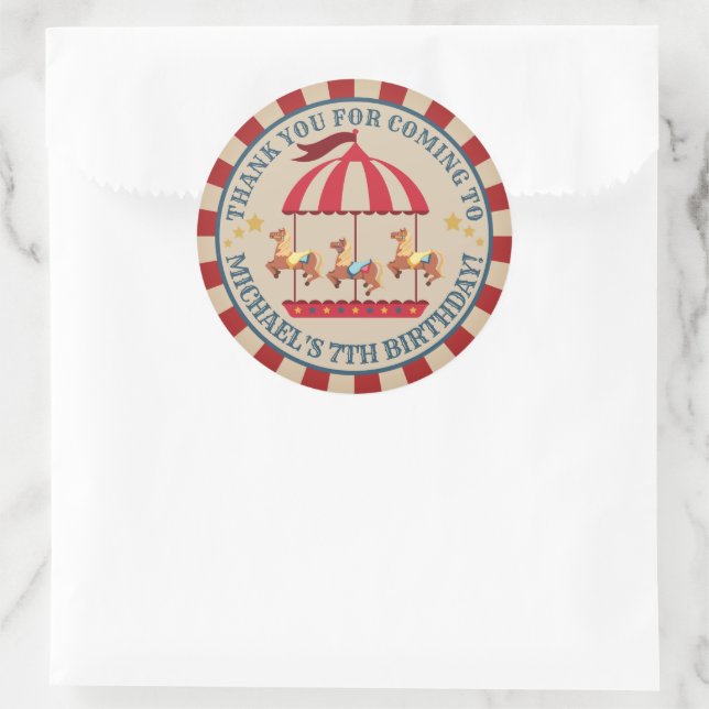 Vintage Circus Carnival Birthday Round Label (Bag)