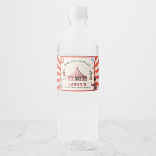 Vintage Circus Carnival Birthday Water Bottle Label