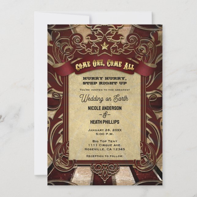 Vintage Circus Carnival Elegant Showtime Wedding Invitation (Front)