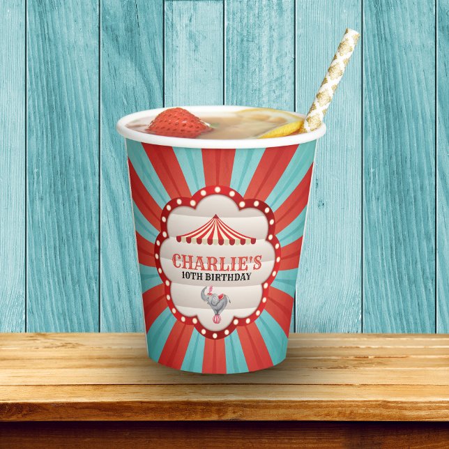 Vintage Circus Carnival Red & Blue Pattern Paper Cups (Birthday Party - Circus/Carnival Theme)