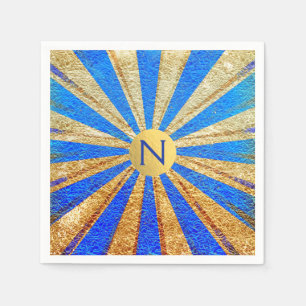 Vintage Circus Carnival Royal Blue Gold Foil Party Paper Napkins