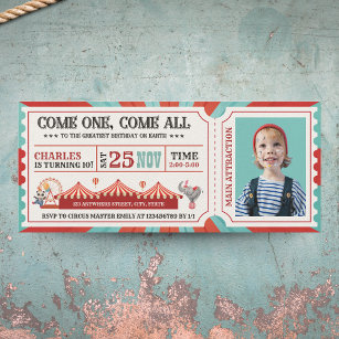 Vintage Circus Carnival Ticket Photo Birthday Invitation
