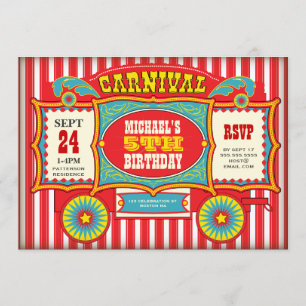 Vintage Circus Carnival Wagon Birthday Party Invitation